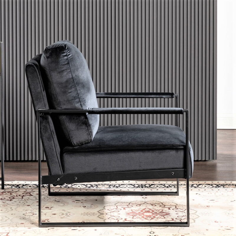 US Pride Furniture Hosam 25.4" Velvet Upholstery Metal Arms Chair Black - Image 3