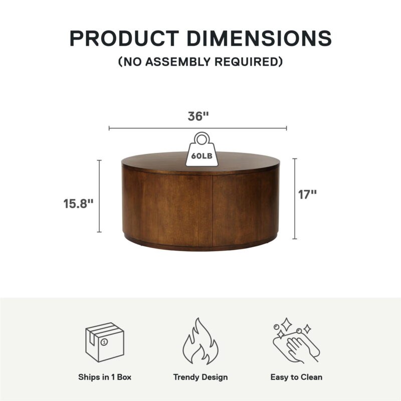 Better Homes & Gardens Miller Drum Coffee Table, Walnut - Image 4
