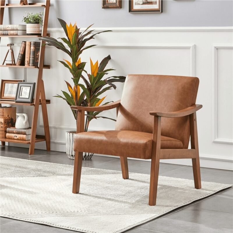 Renwick Mid-Century Modern Faux Leather Accent Chair, Set of 2, Light Brown - Image 4