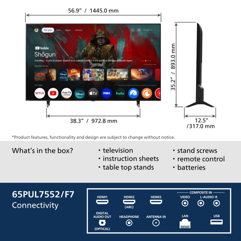 Philips 65" Class 4K Ultra HD (2160p) Google Smart LED Television (65PUL7552/F7) (New) - Image 5
