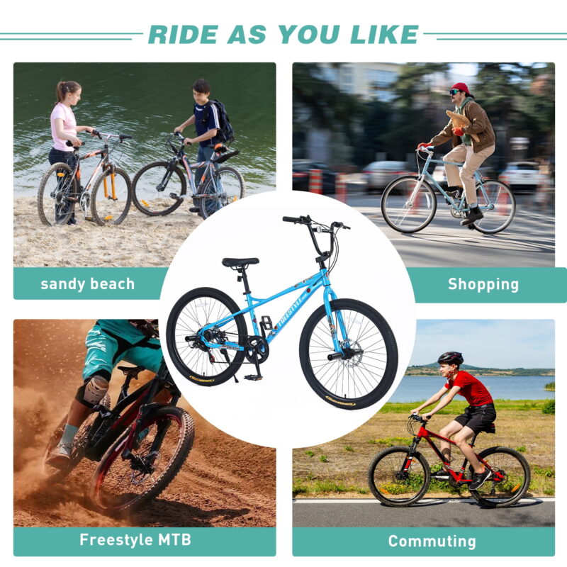 Aukfa 26" Freestyle BMX Bikes,Kids Mountain Bike for Boys Girls,Shimano 7 Speed,Double Disc Brakes,Blue - Image 7
