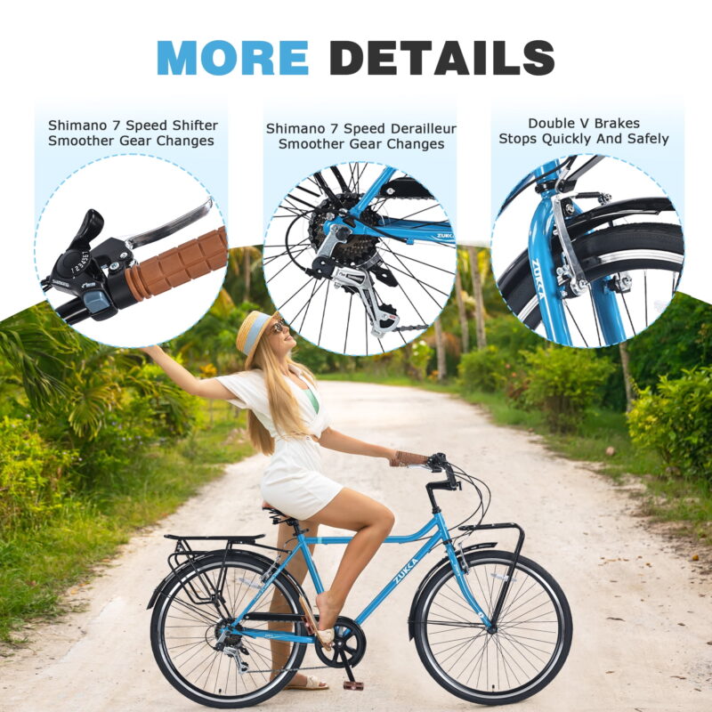 Aukfa Cruiser Bike, 7 Speed Commute Bike for Adult Men Women,Blue - Image 5