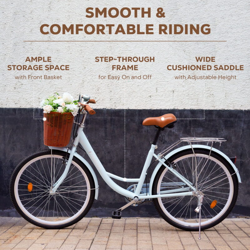 Viribus 24" City Cruiser Bicycle for Women,with Carbon Steel Frame Dual V Brakes Basket for Women Adults,Mint - Image 2