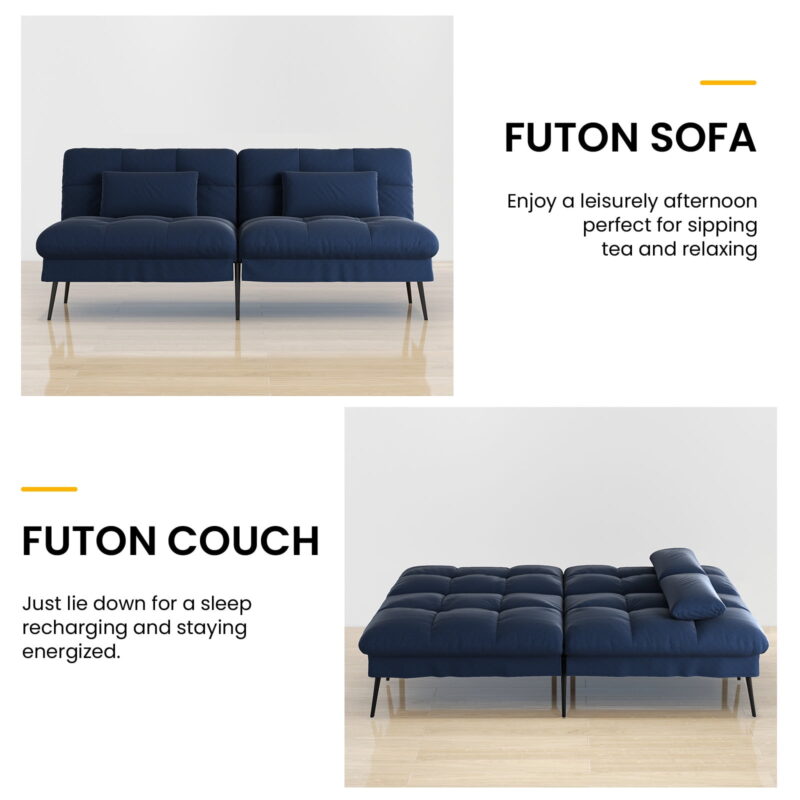 COMHOMA Cloud Comfort Convertible Futon Sofa Bed, Blue - Image 5