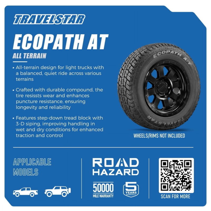 Travelstar EcoPath A/T LT275/65R20 10 Ply E 126S SUV Light Truck All Terrain Tire 275/65/20(Tire Only) - Image 5