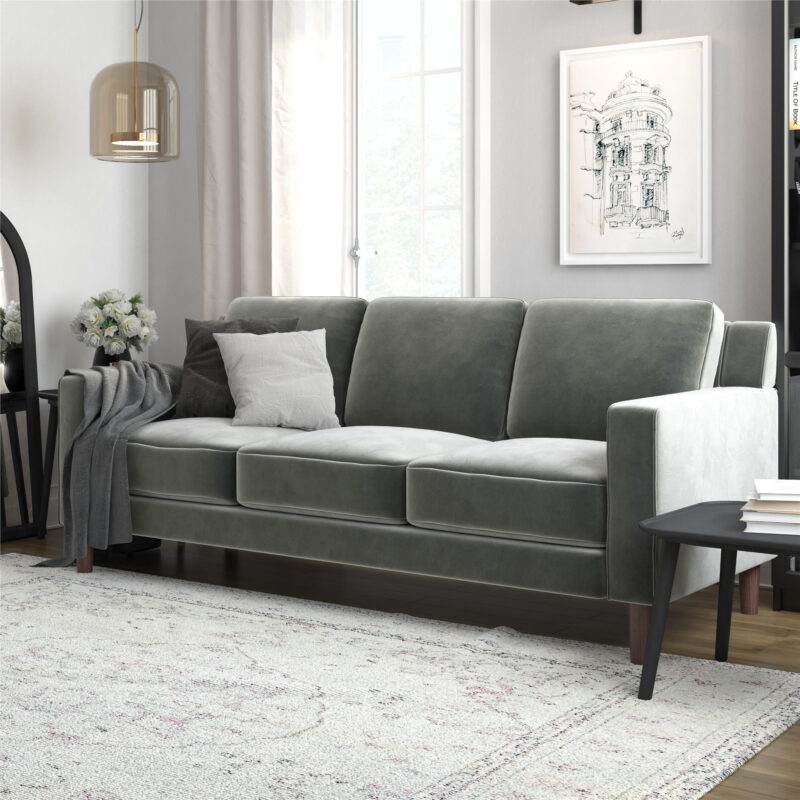 DHP Bryanna 3 Seater Sofa, Gray Velvet - Image 2