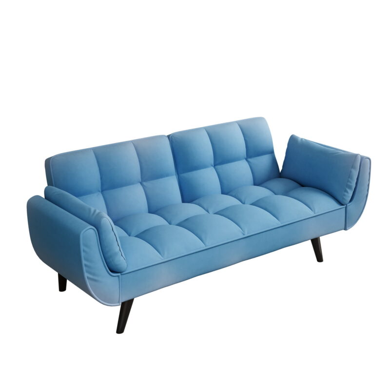 Aukfa 75" Deep Tufted Futon Convertible Sofa Bed, Velvet Sleeper Couch for Home Office, Blue - Image 4