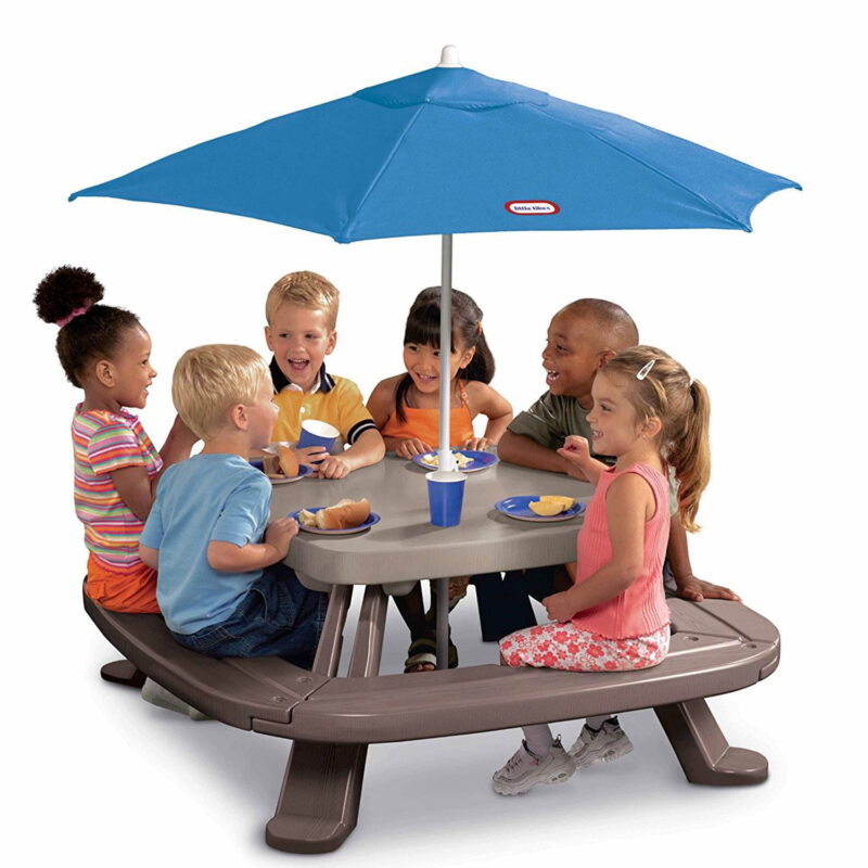 Little Tikes Outdoor Fold 'N Store Kids Picnic Table Toy with Market Umbrella, Multi-Color, Ages 2+ - Image 2