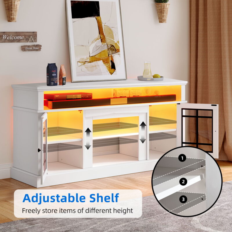 Dextrus Farmhouse LED TV Stand for TVs up to 70", Wood Media Console, Glass Door - Image 4
