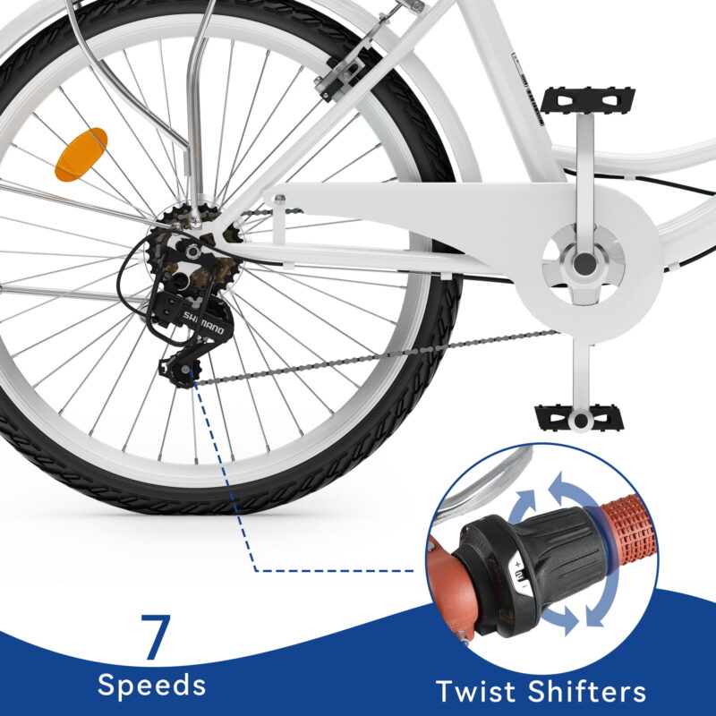 Uforic 26" 7-Speed Beach Cruiser Bike for Adults  – Adjustable Seat in White - Image 3