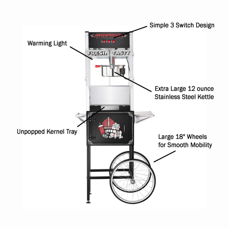 Great Northern Popcorn TopStar Black Commercial Quality Popcorn Machine with Cart, 12oz - Image 6