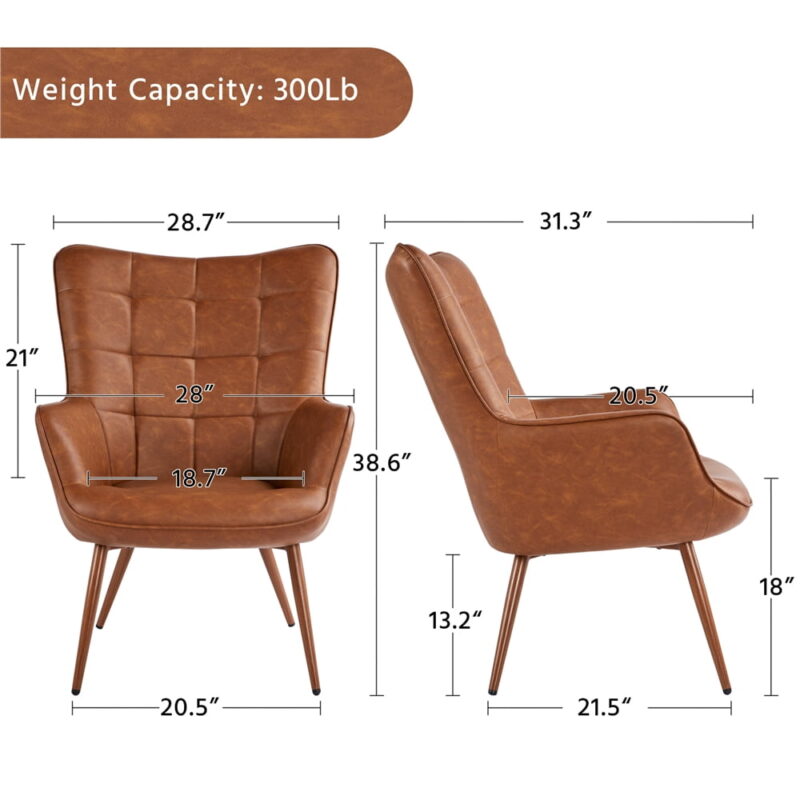 Alden Design Mid-Century Modern Faux Leather Wingback Accent Chair, Set of 2, Brown - Image 2