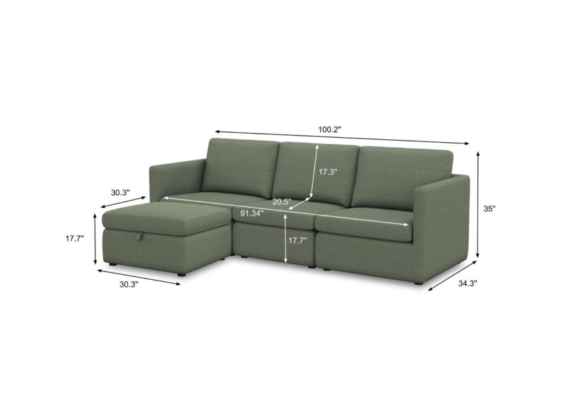 Better Homes & Gardens Modular Sectional Sofa with Storage Ottoman, Olive - Image 5