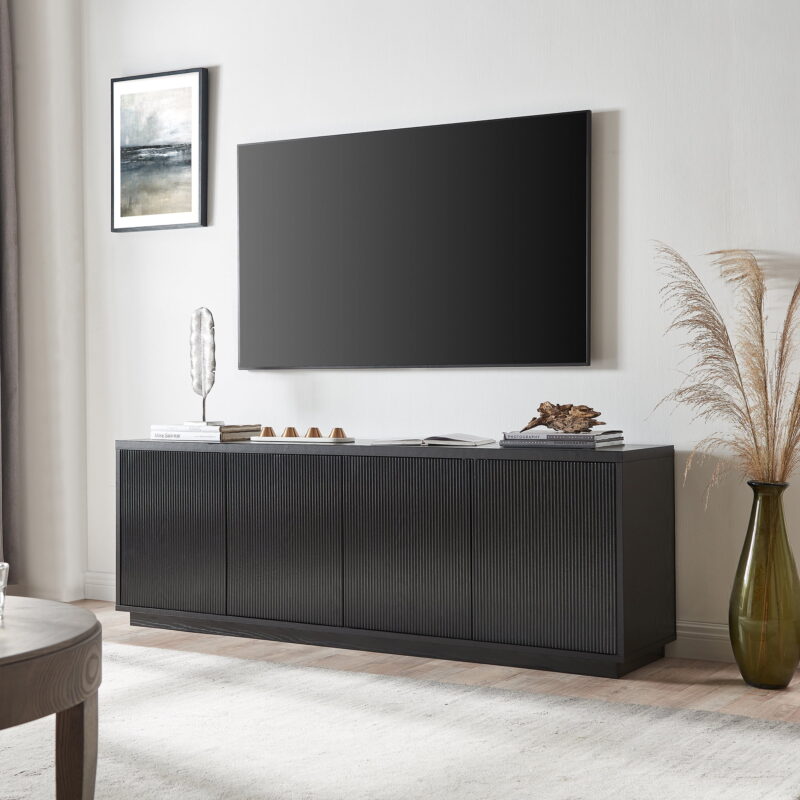 Evelyn&Zoe Hanson Rectangular TV Stand for TV's up to 75", Black Grain - Image 2