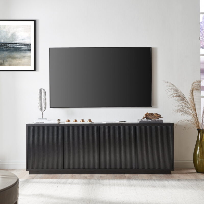 Evelyn&Zoe Hanson Rectangular TV Stand for TV's up to 75", Black Grain - Image 5