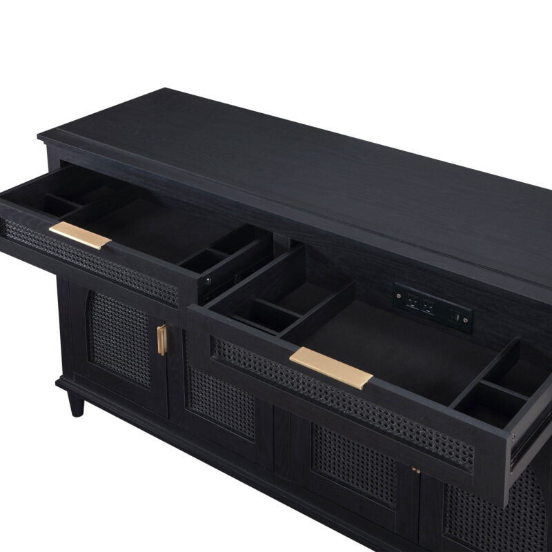 Beautiful Drew Rattan Media Console with Teched Away Drawer by Drew Barrymore, Black Finish - Image 7