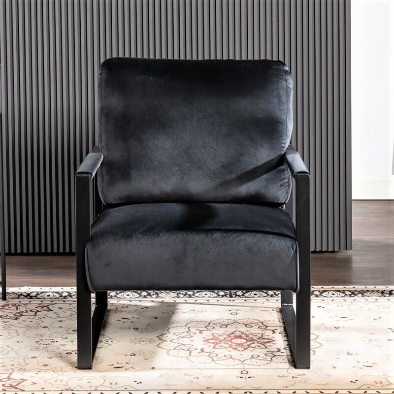 US Pride Furniture Hosam 25.4" Velvet Upholstery Metal Arms Chair Black - Image 2