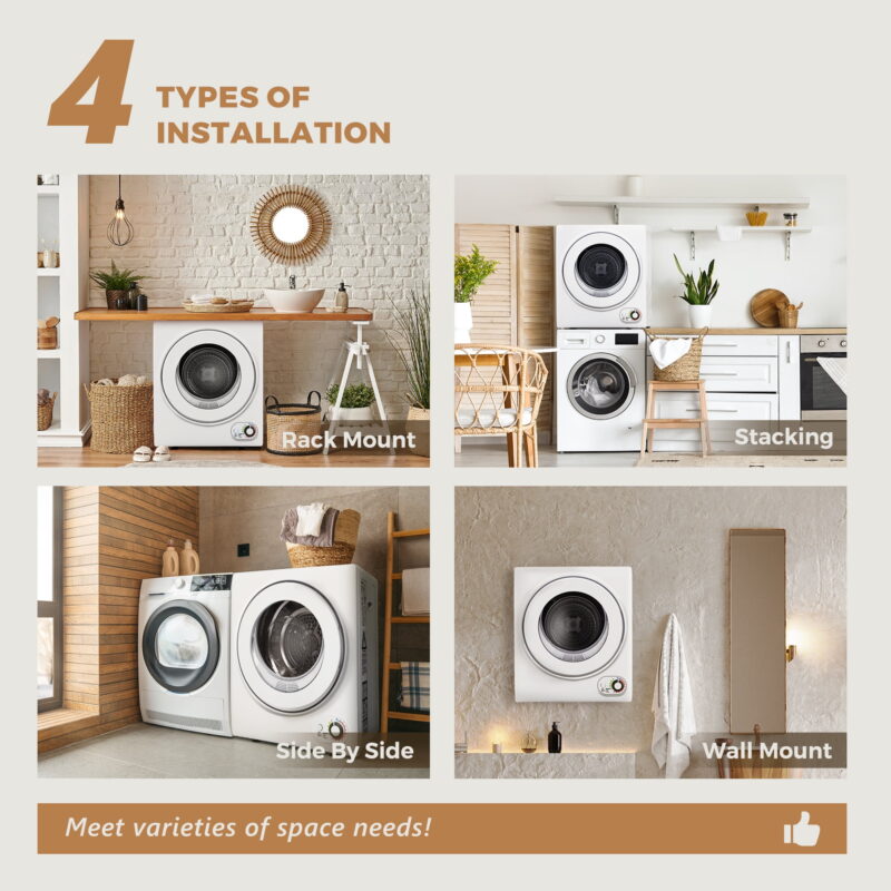 EUHOMY 1.5 Cu.Ft Portable Clothes Dryer 850W Front Load with 200 Minute Timer for Apartment Home DOE Certified, White - Image 4