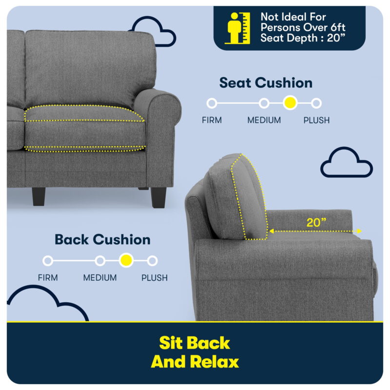 Serta Copenhagen 61" Rolled Arm Loveseat Sofa with Removable Covers Dark Gray - Image 4