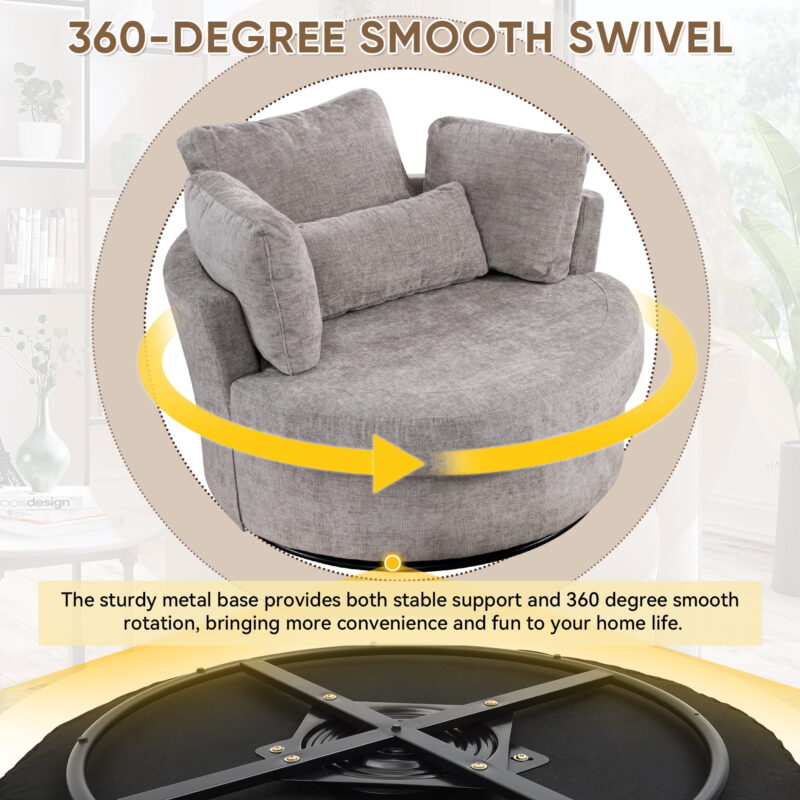Dinosisco Oversized Swivel Accent Barrel Chair with Storage Ottoman, Chenille, Indoor, Gray - Image 6