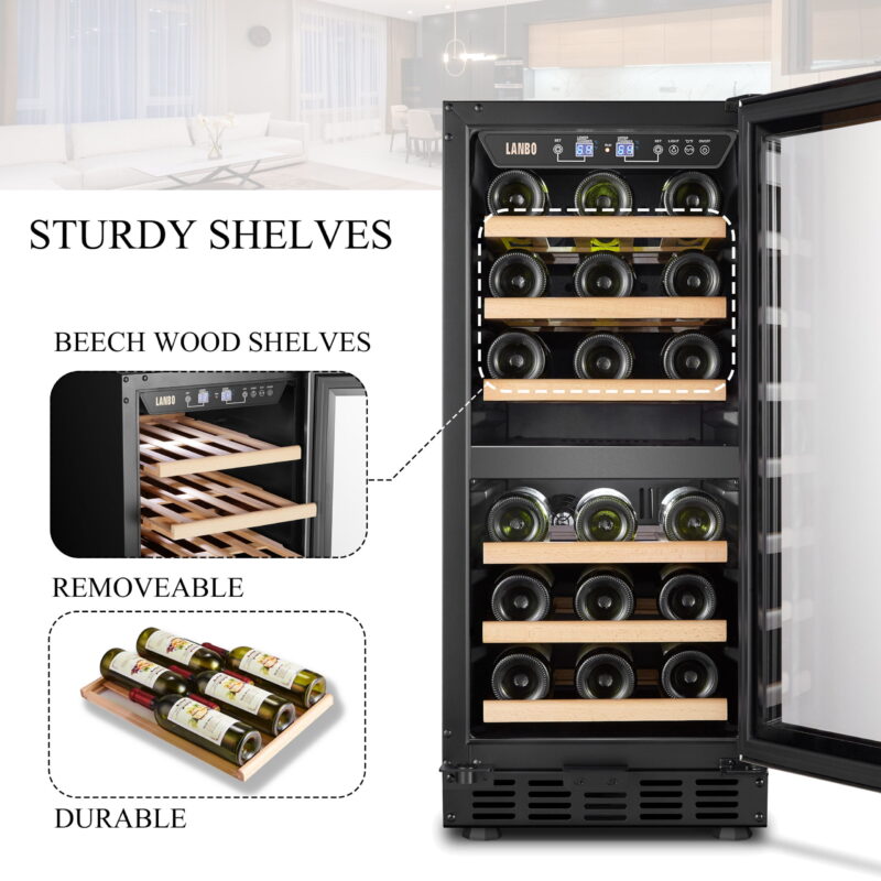 Lanbo 26 Bottle Under Counter Dual Zone Wine Cooler Refrigerator 15 inch Width - Image 6