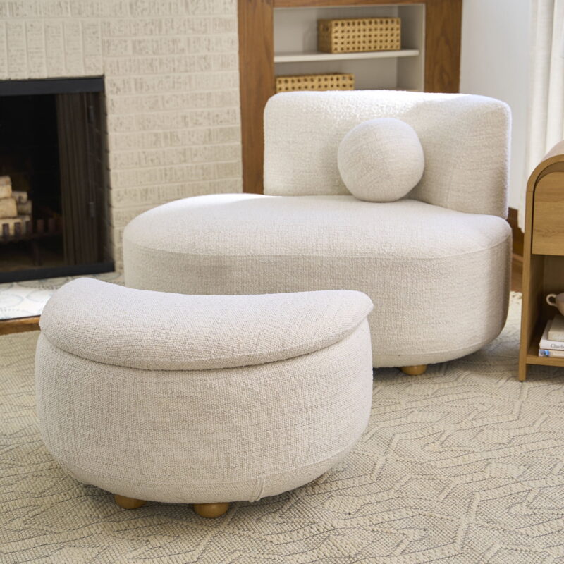 Better Homes & Gardens Juliet Modern Boucle Chaise & Storage Ottoman, Pearl - Image 2