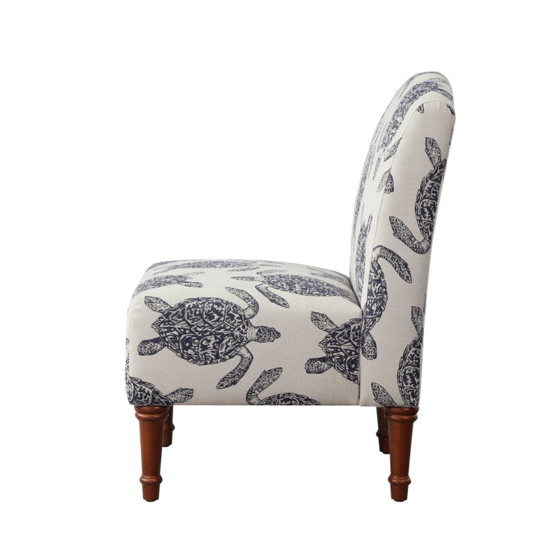 Linon Hawksbill Upholstered Turtle Print Armless Accent Chair in Blue & Cream - Image 5