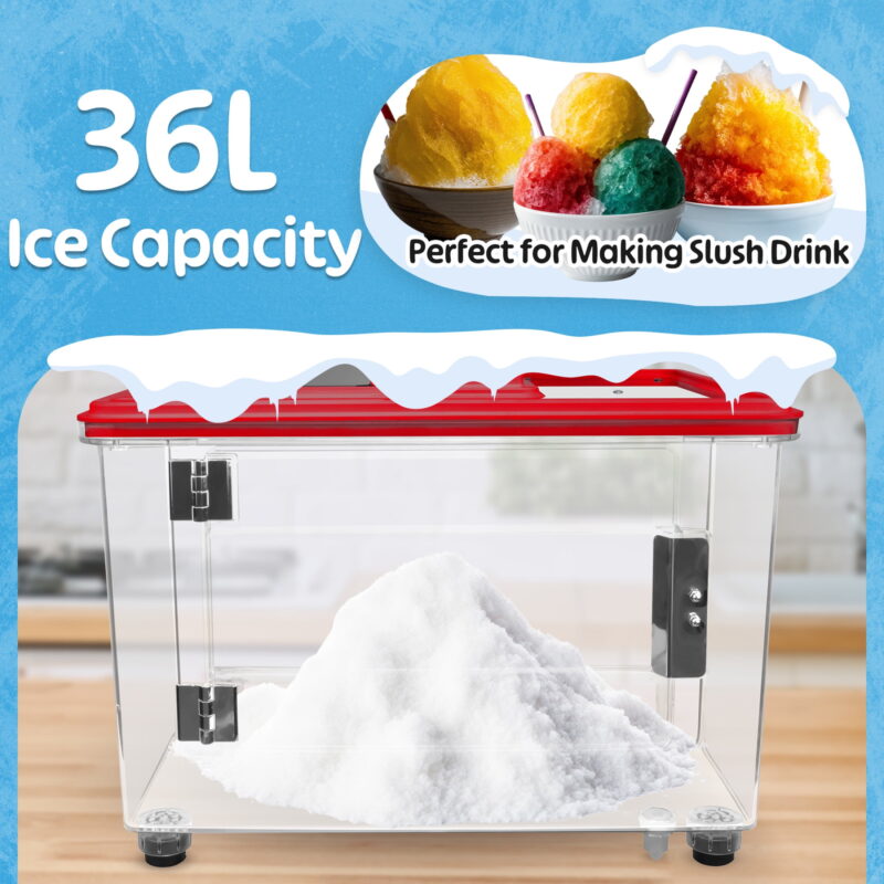 Electric Ice Crusher Machine, 250W Dual Blade Slushie Maker with 39L Bin, Heavy-Duty for Commercial Use (Red) by Great Northern Popcorn - Image 4