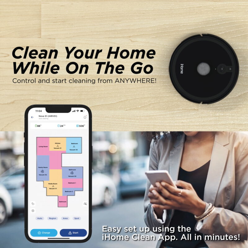 iHome AutoVac Nova S1 Robot Vacuum with LIDAR Navigation, 150 Min Runtime, 2700pa Suction, New - Image 7