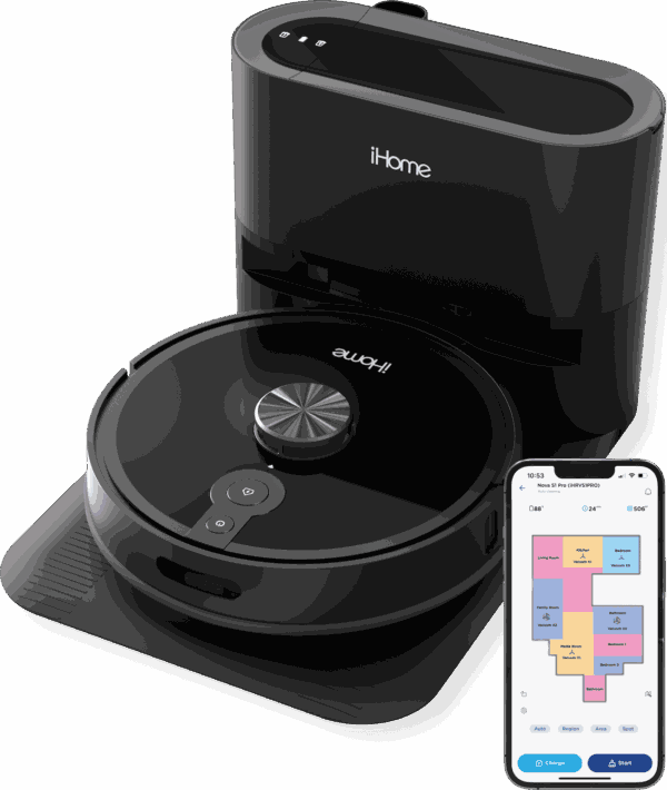 iHome AutoVac Nova S1 Pro Self Empty Robot Vacuum, LIDAR Mapping, 150 Min Runtime, Strong Suction, New