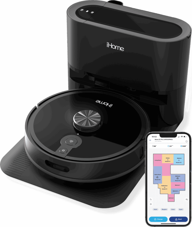 iHome AutoVac Nova S1 Pro Self Empty Robot Vacuum, LIDAR Mapping, 150 Min Runtime, Strong Suction, New
