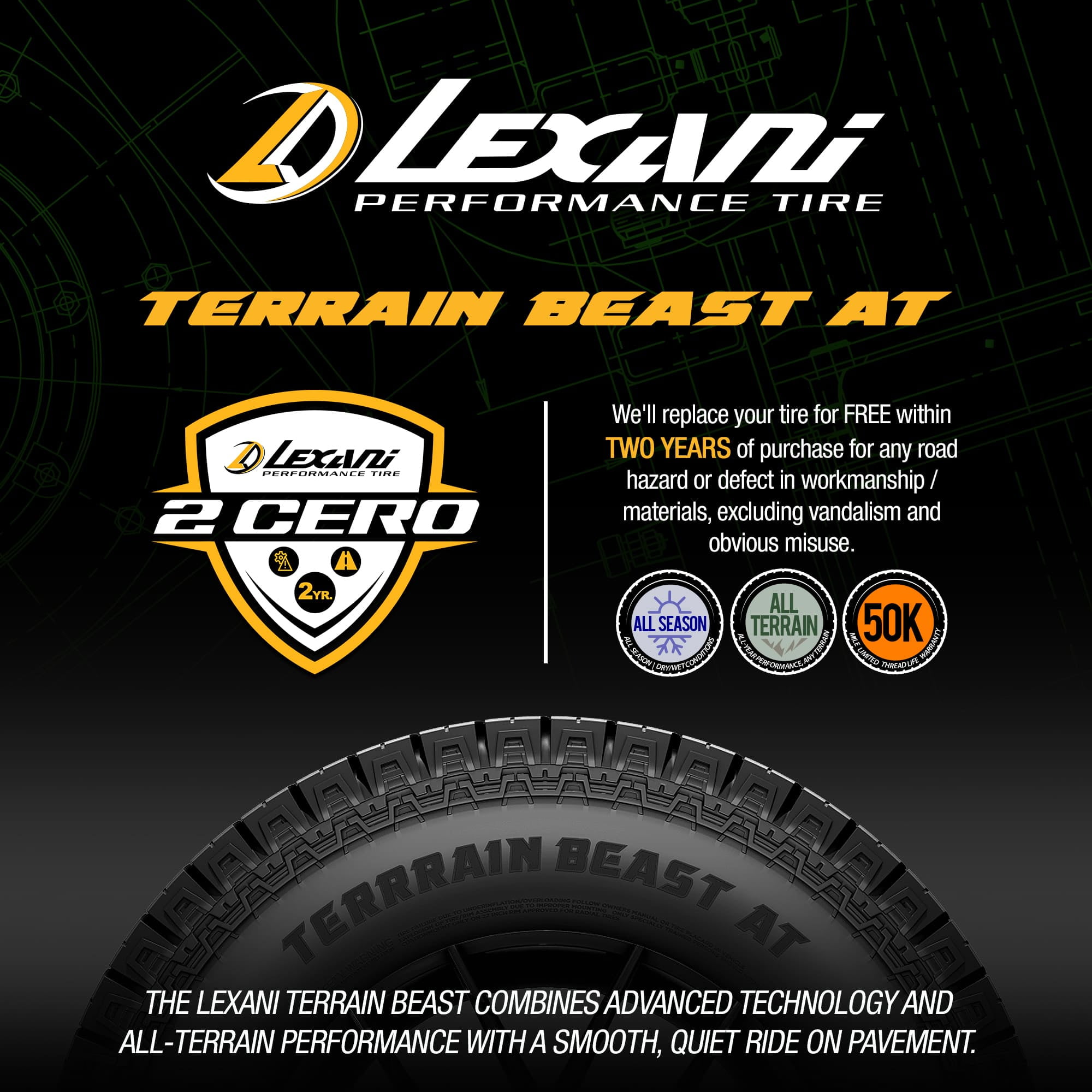 Lexani Terrain Beast AT All Terrain LT265/60R20 121/118S E Light Truck Tire - Image 2