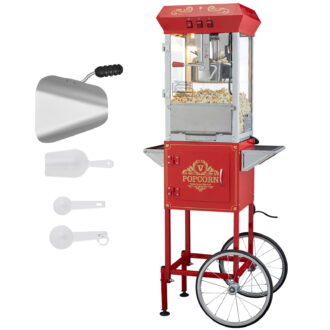 VEVOR Popcorn Popper Machine With Cart 8 Ounce Vintage Style Popcorn Maker with Cart 850W 48 Cups, Red