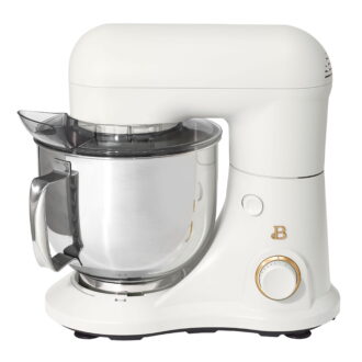 Beautiful 5.3 Qt Stand Mixer, White Icing with Flat Beater, Dough Hook, Balloon Whisk