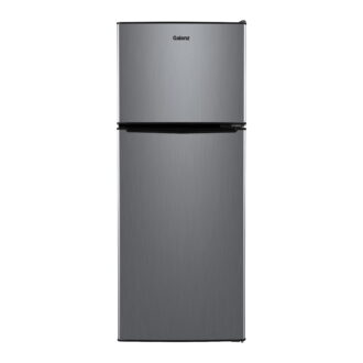 Galanz 4.6. Cu ft Two Door Mini Refrigerator with Freezer, Stainless Steel, New, Width 19.13"